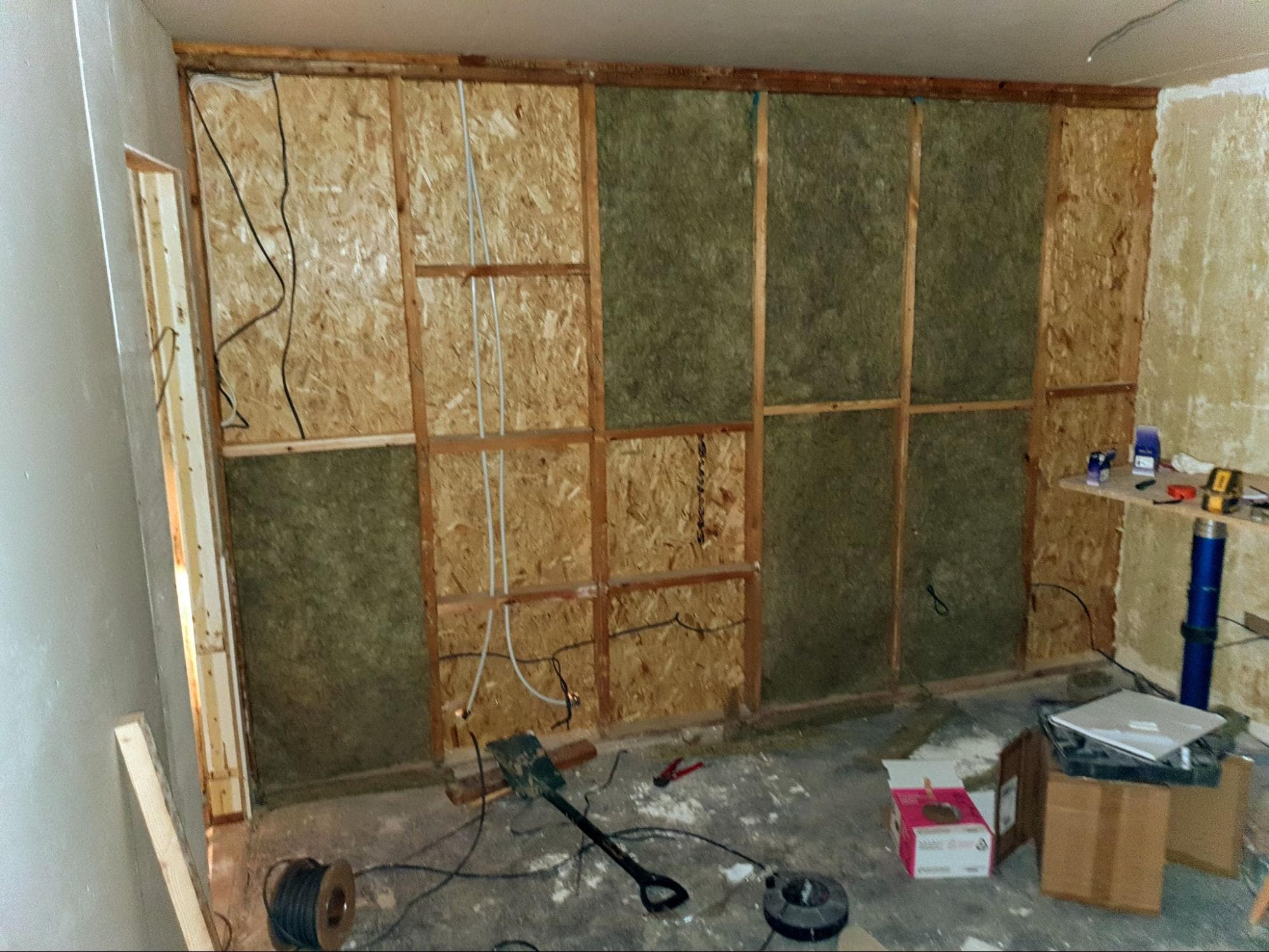 50 mm Rockwool insulation and OSB sheets added to all internal walls significantly reduced sound transfer throughout the house.
